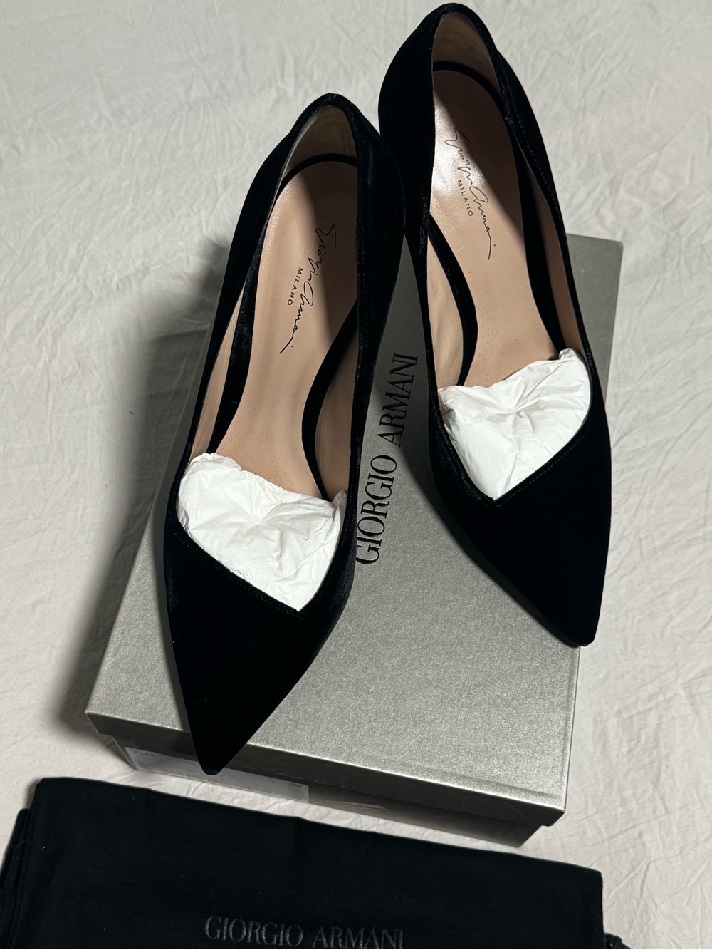 Giorgio Armani Black Pointed-Toe Velvet Pumps